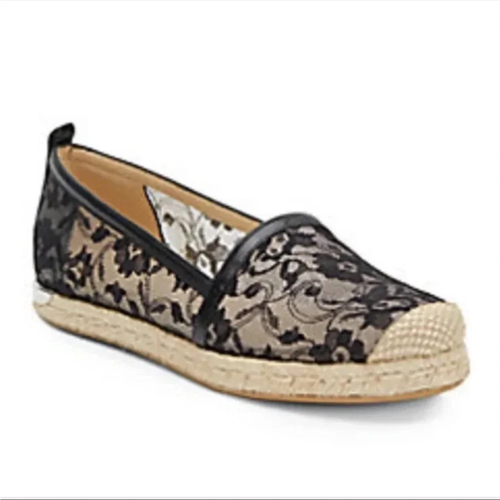 Stuart Weitzman Meshuga black lace espadrille flats
